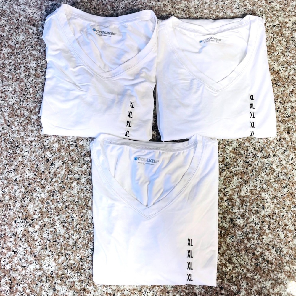 Coolkeep Mens XL White V-Neck Performance T-Shirt Lot of 3 Athletic Fit NEW